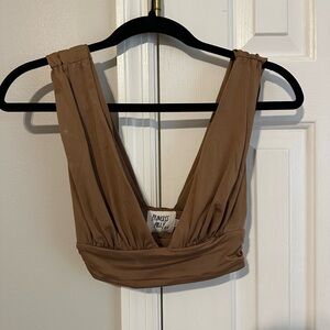 Princess Polly Tan V-Neck Top